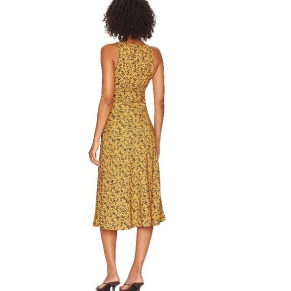 NWT Rhode Irvetta V Neck Side Slit Ruffle Dress Floral Trellis Wheat Size Small - Picture 4 of 16